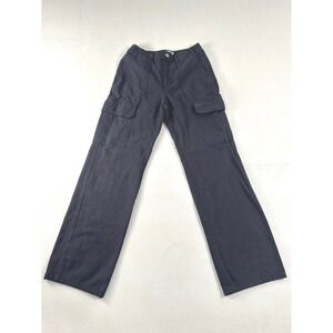 Zara Womens Cargo Pants Navy Blue Straight Leg Utility Pockets Size 4 MEX 26
